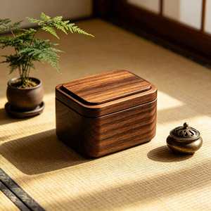 New Chinese style walnut wood tea storage <b>box</b>, <b>small</b> and airtight, moisture-proof and leak-proof, tea container for office - Product Image 3