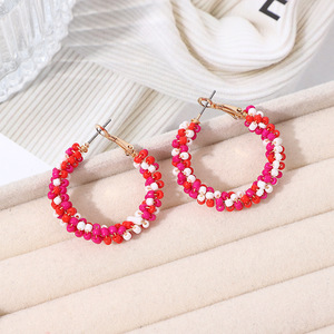 SDELL Novedad: Pendientes de Aro de Alambre con Cristales Estilo Bohemia Chic, con Pequeñas Cuentas de Vidrio en Forma de Arroz, Geométricos y Modernos - Product Image 2