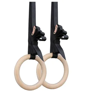Anéis de madeira para ginástica, logotipo impresso, treinamento de força, ginástica