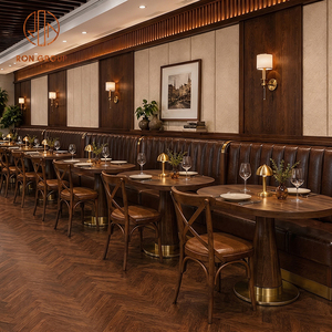 Table et chaise sur mesure en bois massif Ron Group, banquette à dossier haut en cuir marron pour restaurant et café - Product Image 1