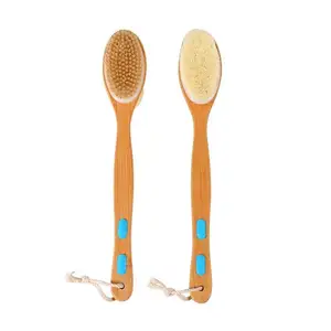 Long Wooden Handle Double-Sided Soft And Stiff Bristle Exfoliating Shower Bath Dry Body Cleaner Brush For Adult ready stock