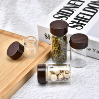 Pot de conservation en verre borosilicate vide avec couvercle en plastique à motif bois foncé