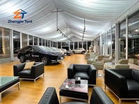 Tente de réception de luxe en verre transparent avec structure en aluminium, résistante aux intempéries, pour salles d'exposition, salons automobiles, présentoirs de marques et salons VIP
