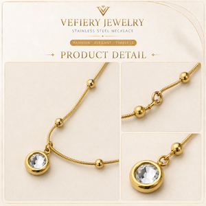 Gold Color Titanium Steel Round Stone <b>Fashion</b> <b>Necklace</b> for Women - Product Image 3