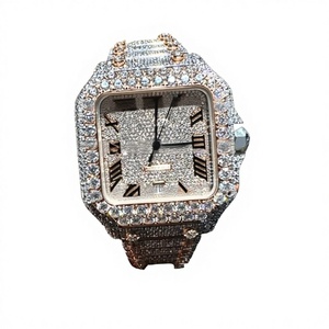 Reloj de Acero Inoxidable y Moissanita con Esfera Esqueletizada y Moissanita Cuadrada Tallada a Medida para Hombre con Resistencia al Agua de 10 Bares - Product Image 1