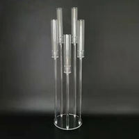 Candélabre en plastique transparent à 5 têtes, grand chandelier sur pied en plastique transparent pour centre de table de mariage