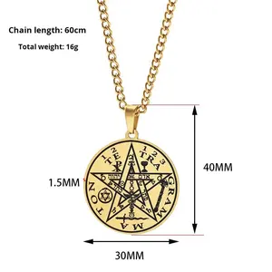 AL243271 liontin baja tahan karat kalung bulat Amerika Eropa dengan bintang berujung lima segel Solomon <span class=keywords><strong>Kabbalah</strong></span> trendi - Product Image 5