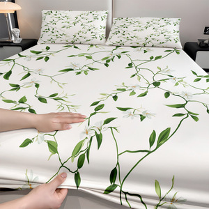 Parure de lit 100 % fibre de bambou, imprimé floral, trois pièces, drap-housse élégant et durable, ensemble de draps-housses pour lit double - Product Image 5