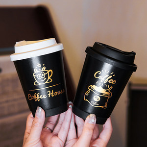 Gobelet à café en papier imprimé feuille d'<span class=keywords><strong>or</strong></span> style Black Vader de Xiamen avec couvercle, gobelets en papier jetables à double paroi isolés pour café et bureau - Product Image 3