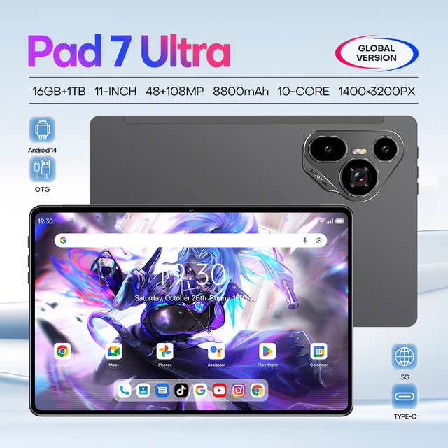 Pad 7 Ultra 11-inch 1440x3200 Display 16GB+1TB Deca Core Snapdragon 8 Gen3 Android 14 8800mAh Battery 48MP+108MP Tablet PC