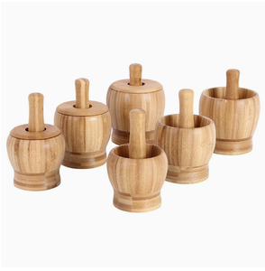 ครกไม้ไผ่และสากพร้อมฝา-เครื่องมือ<span class=keywords><strong>ครัว</strong></span>ที่ทนทานสำหรับการบดกระเทียมและเครื่องเทศ - Product Image 2