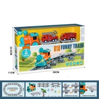 Set Rel Kereta Mainan Elektrik dengan Lampu Musik, Mengangkut 4 Mobil Diecast Alloy Tarik Mundur, Playset Rel Kereta Api untuk Hadiah Ulang Tahun Anak