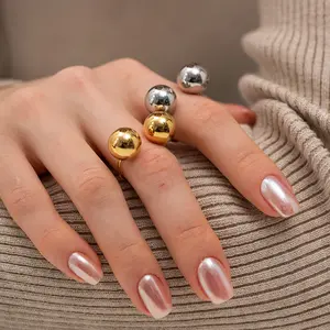 2024 stile minimalista alla moda anello regolabile in acciaio inossidabile con doppia palla grande da donna Non sbiadita suonatore di matrimoni e regali