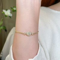 Bracciale Tennis da Donna di Design in Oro Giallo 18K con Diamanti Coltivati in Laboratorio, Taglio Ovale a Quattro Griffe, Regolabile, Gioielleria Fine, Stile Radioso e alla Moda