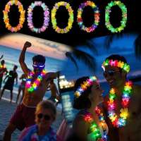 Collier Hawaïen Lumineux LED en Forme de Fleur Arc-en-ciel, Guirlande Tropicale pour Festival Luau, Carnaval, Mariage, Décoration de Scène