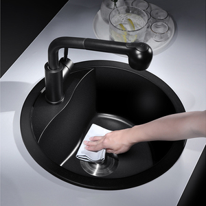 Bồn Rửa Chén Thạch Anh Hình Tròn Bồn Rửa Nhà Bếp Hỗn Hợp Đá Hoa Cương Thạch Anh Một Bát Có Lỗ Vòi Nước - Product Image 2