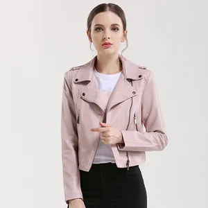 Jaket Kulit Pu Lembut Wanita, Jaket Pengendara Sepeda Motor Kulit Pu Lembut Pengendara Sepeda Motor Hitam Pink Modis 2020