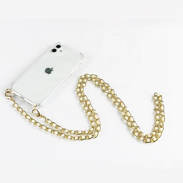 Luxury Pearl Chain Necklace Crossbody Anti-Shock TPU Transparent Phone Case for 17 16 15 Pro Max XR XS Max 6 7 8 Plus