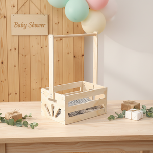 Cesta in Legno Artigianale Premium per Baby Shower - <span class=keywords><strong>Cesto</strong></span> Regalo Personalizzato con Manico - Product Image 4