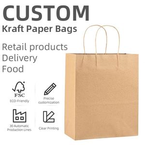 Sacs en papier kraft brun imprimés sur mesure pour la vente à emporter avec votre propre logo, vente en gros, emballage pour restaurants et fast-foods - Product Image 2