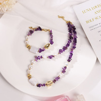 Ensemble de bijoux ethniques bohèmes, collier et bracelet en acier inoxydable de qualité supérieure avec perles baroques carrées, design perlé, texture métallique pour femmes