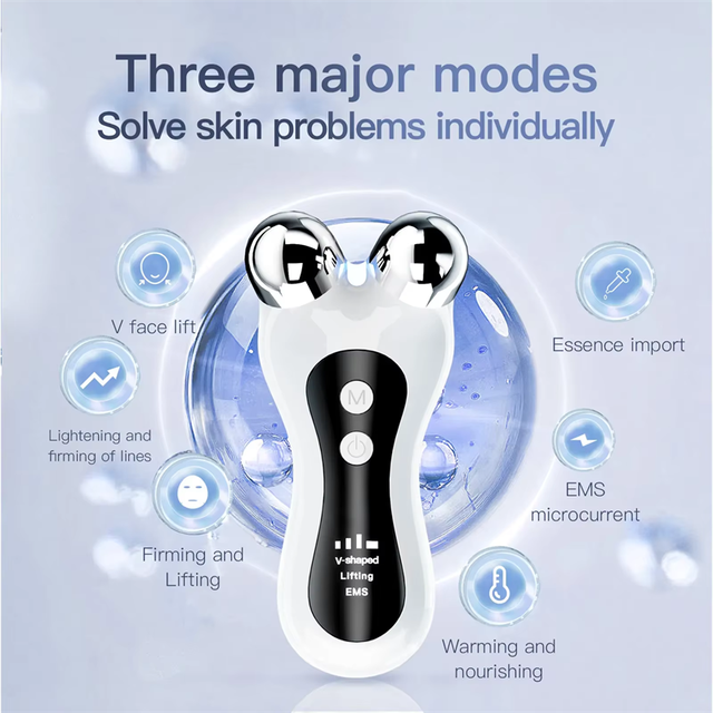 Microcurrent Facial Device for Skin Tightening V Shape Lifting Massage Electric Vibration Roller Neck Tool
