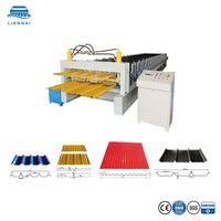 Machine de profilage à double couche Lian Nai, une ligne pour deux profils de tôles de toiture, formeur de panneaux métalliques ondulés avec empileur automatique