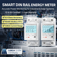 Medidor de Energía Inteligente Monofásico para Riel DIN, Monitoreo Solar Industrial |   Precisión de Clase 0.5 |   RS485 Modbus-RTU |   5(80)A 220V |