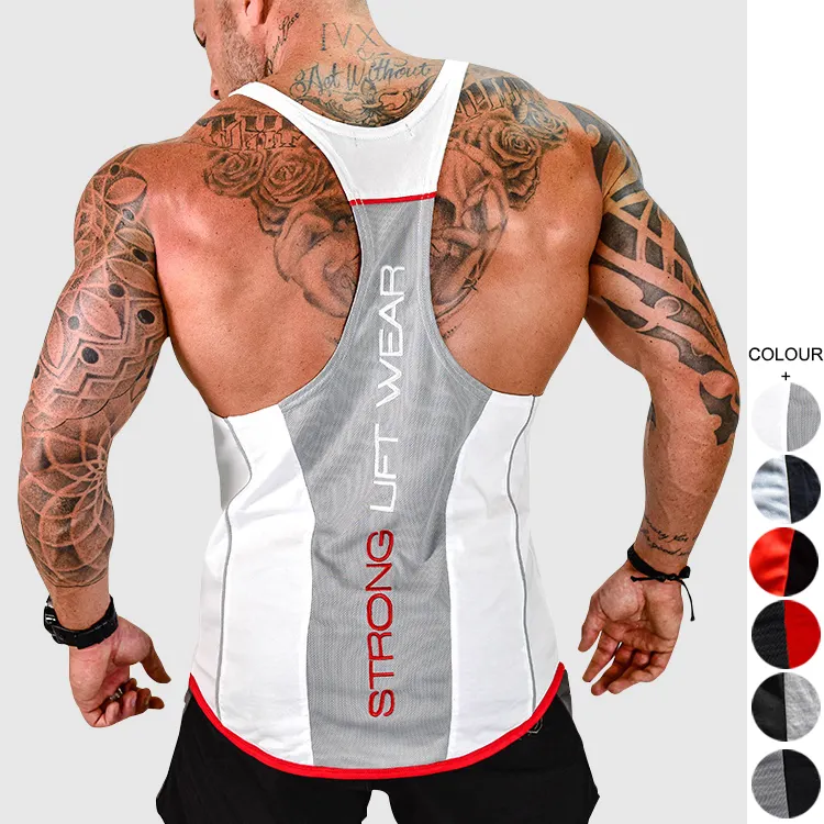 Design Customized Mens Breathable Fitness Vest Gym I-shape Tank Top Men Bodybuilding Vest Workout Shirt