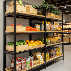 رفوف مخصصة بإطار معدني متعدد الطبقات لمتاجر السوبر ماركت رفوف عرض للفواكه والخضروات متحركة - Product Image 4