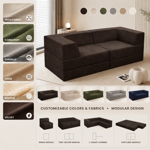 Sofá Modular Seccional de Dos Bloques Cuadrados en Color Marrón Oscuro, Sofá Combinable Compresible de Gamuza Suave para Sala de Estar - Product Image 5