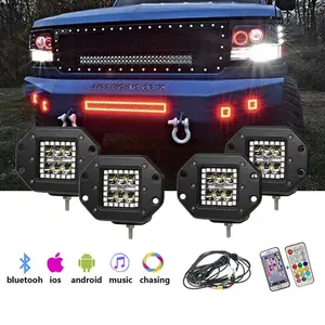 4 buah 24w lampu kerja Flush Mount pod Led RGB mengejar lampu Offroad untuk Jeep truk Utv Atv Suv 4x4