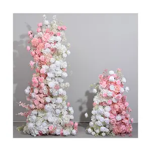AM-WDI09 Ammy Hochzeit Blumenläufer Seide rosa Rosen Hortensien-Bogen Blumenläufer Kuchen Turmbogen künstliche Blumen Dekoration