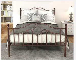 سرير معدني للبيع بسعر الجملة من المصنع، سرير مزدوج بتصميم أنبوب مربع من الحديد ذو نعل معدني كأثاث غرفة النوم