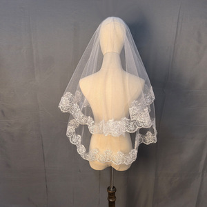 <span class=keywords><strong>Voile</strong></span> de mariée vintage court type mantilla avec dentelle appliquée effet cils, <span class=keywords><strong>voile</strong></span> monocouche - Product Image 3