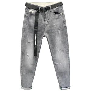 Pantalones de mezclilla finos informales para <span class=keywords><strong>hombre</strong></span>, pantalones vaqueros de lápiz bordados con agujeros rotos de cintura alta, pantalones clásicos para correr para <span class=keywords><strong>hombre</strong></span> joven - Product Image 4