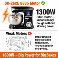 Batidora de Alimentos SOHEF de 7L y 1300W con Pantalla LED y Temporizador, Motor Smart IC 8835, Tazón de Acero Inoxidable, 6 Velocidades, Función de Pulso y Cabezal Inclinable