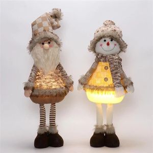Ensemble adorable de 2 poupées en peluche lumineuses de Noël, Père Noël et Bonhomme de neige debout avec une lueur chaude, pour cadeau de Noël - Product Image 2