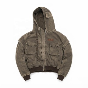Veste de travail en toile pour homme, style vintage, avec fermeture éclair, patch brodé personnalisé OEM, délavage à la pierre, longueur courte, en coton - Product Image 1