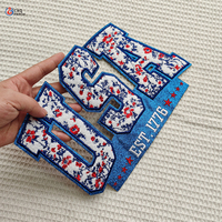 Patchs thermocollants personnalisés en chenille, grandes lettres et fleurs brodées, style USA, pour vêtements