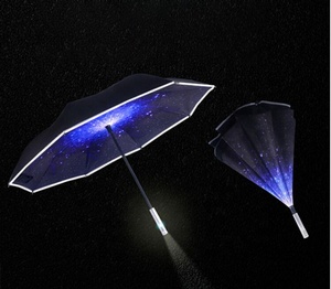 <span class=keywords><strong>Parapluie</strong></span> inversé manuel ouvert, étanche, anti-vent, avec LED lumineuse et poignée lampe torche LED, réfléchissant - Product Image 1