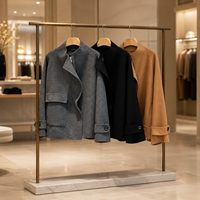 Manteau en laine double face court pour femme, col montant, revers irrégulier, gris, noir, camel, plusieurs coloris disponibles