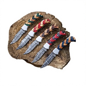 High Quality Damascus Steel Survival Folding Blade Pocket <b>Knife</b> with Pakka Wood Handle Back <b>Lock</b> 58 HRC Tactical Use - Product Image 1