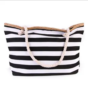 BSBH Trendy Striped Canvas Tote Bag Custom Large Tote Bag Luxury Fabric Cotton Extra Large Tote Bag Shopping With Rope Han