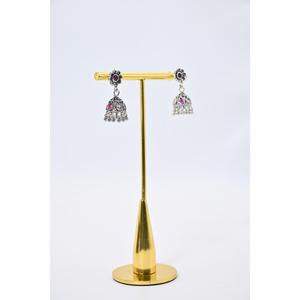 Pendientes Jhumki con Forma de Campana Estilo Bohemio, con Incrustaciones de Circonio Morado, Plateados en Plata Antigua, Joyería para Mujer para Bodas y Fiestas - Product Image 2