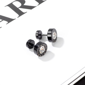 Pendientes de Estilo Punk con Números Romanos, Acero Inoxidable, Baño Negro, Cristal Redondo, Joyería de Moda, Accesorios para Hombre - Product Image 2
