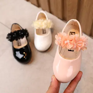 2021 Beautiful Flower Princess Girls Shoes PU Upper and Rubber Sole Kids Shoes