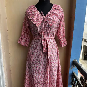 Main Bloc Imprimé Robe Indien Coton Robe D'été Rose Longue Robe avec Main Bloc Imprimé Floral Conception ODM Fourniture - Product Image 1