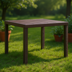 Poly Rattan <b>Outdoor</b> <b>Table</b> Brown 39.37 X 39.37 X 28.74 In Garden Furniture Durable Contemporary Design - Product Image 2