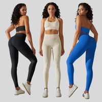 Ensemble de sport sans couture à taille haute élastique imprimé, avec dos élégant et col licou, comprenant un soutien-gorge de sport et un legging de yoga
